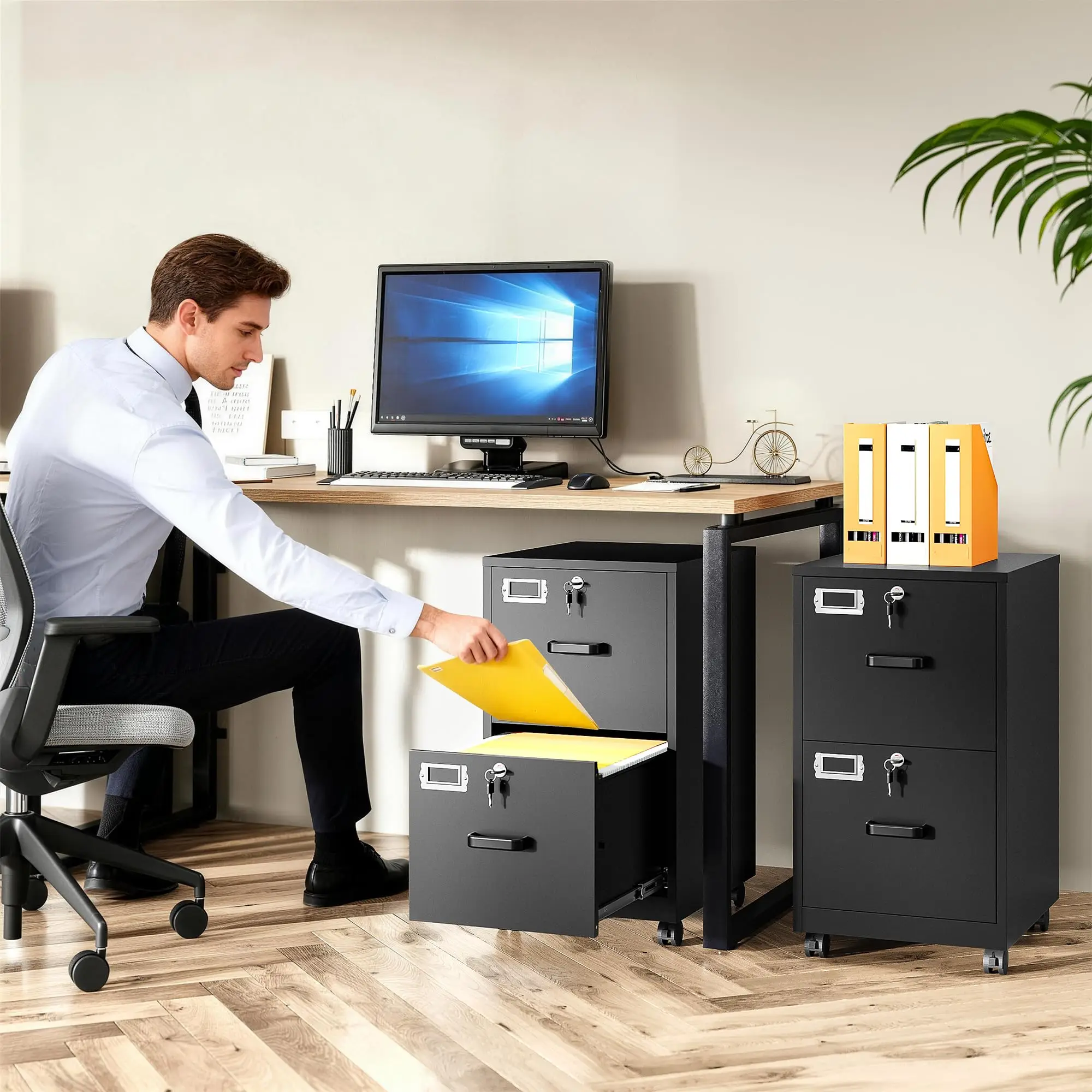 4 Drawer File Cabinet with Lock and Tag,Black Vertical File Cabinet,Narrow Locking Filing Cabinets with Drawers,Metal