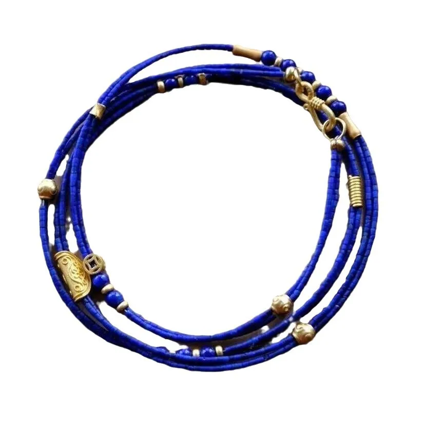 Natural Lapis Lazuli Small Round Beads Multi Wrap Bracelet Necklace 2 In 1 Design Women Stackable Crystal Energy Jewelry Gift