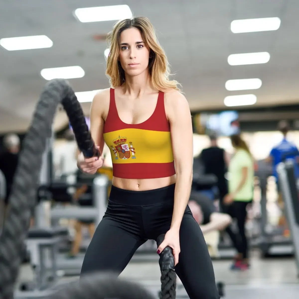 สเปนธง Basic Tops ผู้หญิง Samba เซ็กซี่ V คอโยคะฟิตเนสเสื้อกีฬา