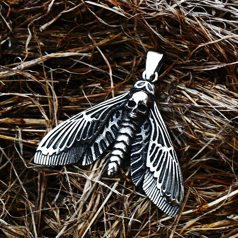 Beier  Death Head Skull Butterfly Moth Pendant necklace For Man Stainless Steel Punk good detail Animal Jewelry BP8-599