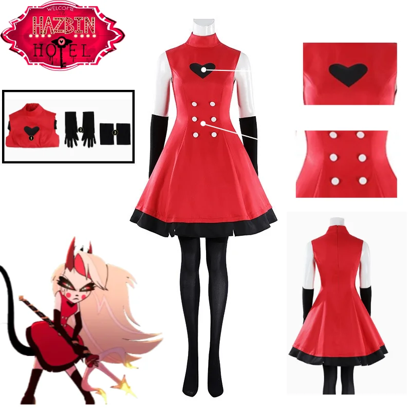 

Hazbin Hotel Cosplay for Charlie Morningstar Hell Princess Outfit Red Dress Gloves Full Set Anime Hazbin Hotel Cosplay Costume