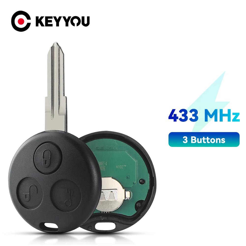 

KEYYOU With Battery Remote Car Key For Mercedes Benz Smart Fortwo 450 Forfour Roadster City Coupe Cabrio 1998-2006 433Mhz Key