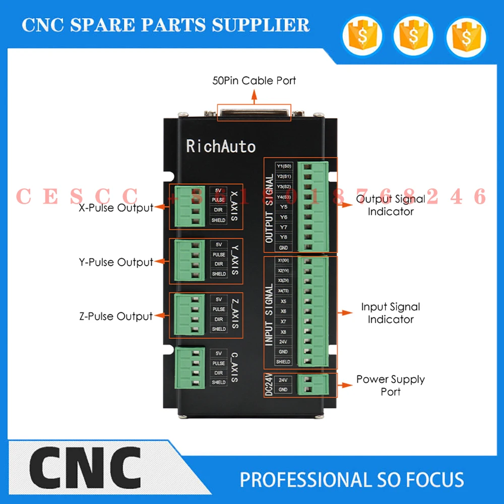 RichAuto DSP A11E/A18 CNC controller 3-axis 4-axis wiring board A12/A15 genuine signal line and connection board