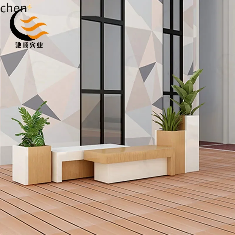 Fiberglass Spliced Leisure Chair Outdoor Public Area Waiting Long Sitting Bench Mall Flower Pot Seat Combination