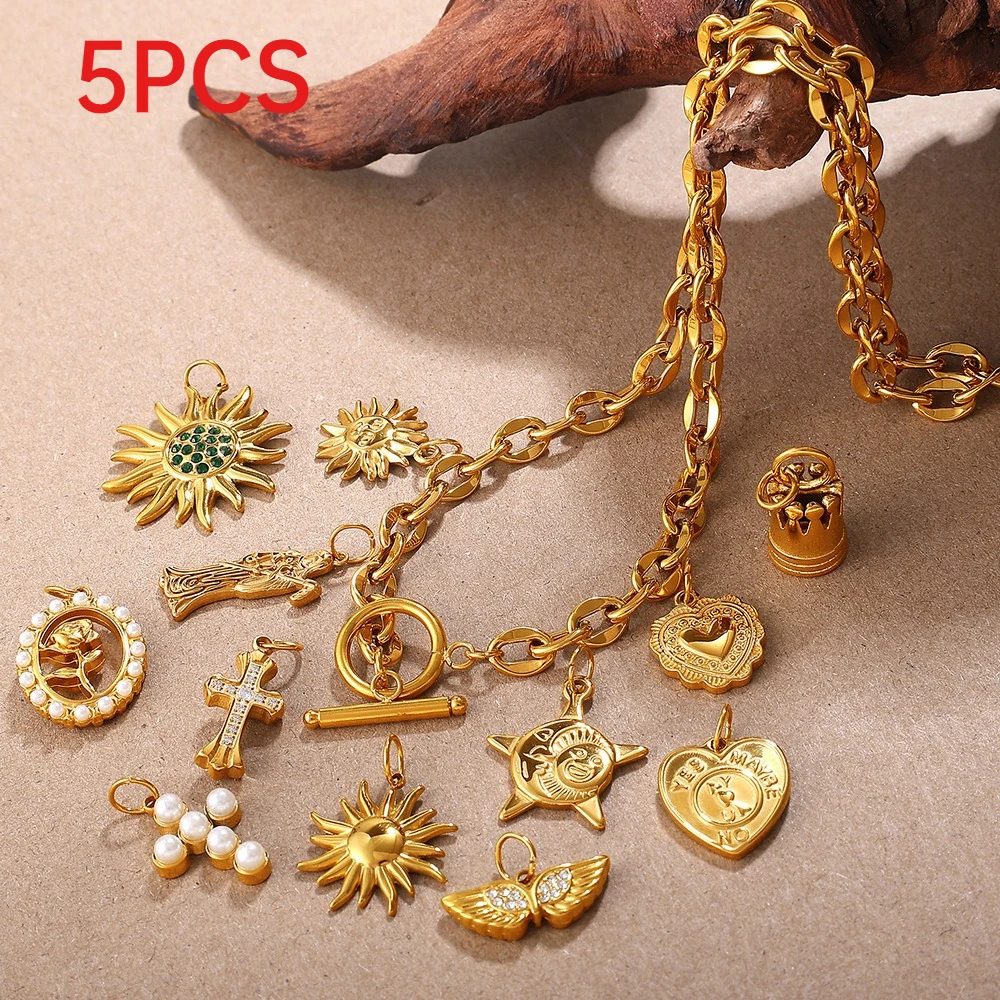 

5Pcs Vintage Key Heart Charms Stainless Steel Multi-Style Pendants DIY Necklace Jewelry Accessories