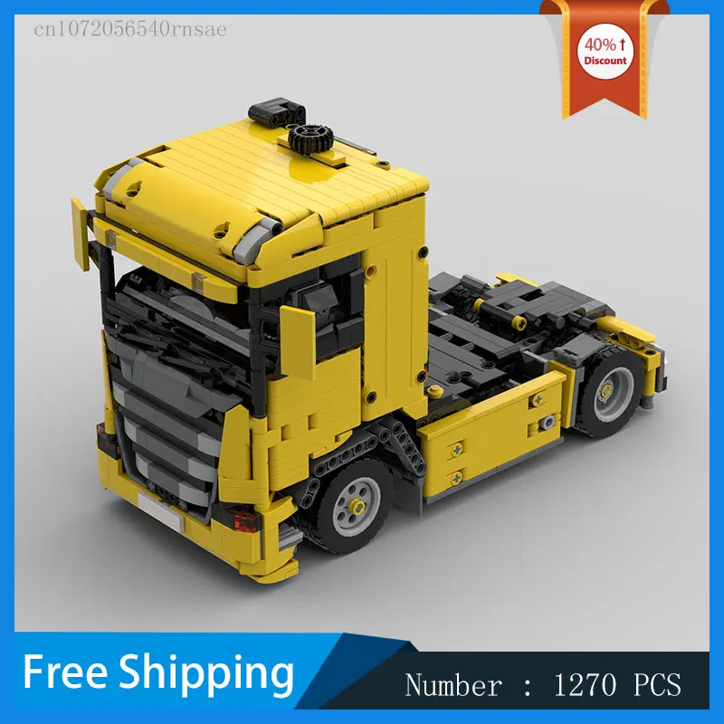 MOC Building Block G370 Yellow Truck Trailer Transport Car Model DIY Bricks Assemble Toy Technology Birthday Present Children