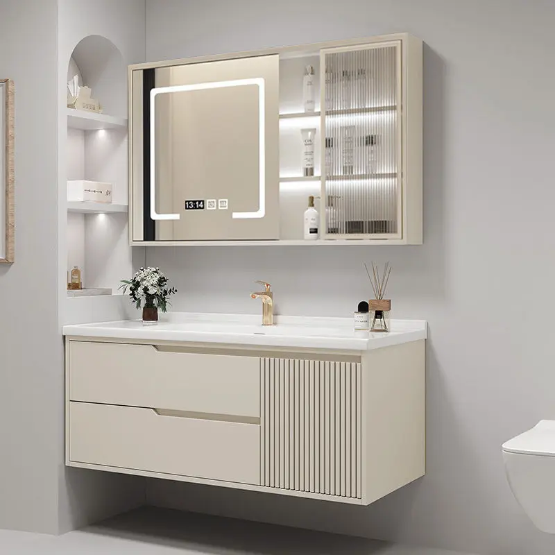 Bathroom Cabinet Ceramic Integrated Basin Simple Toilet Wash Sink Bathroom Washbasin Cabinet Combination Mirror Cabinet Set