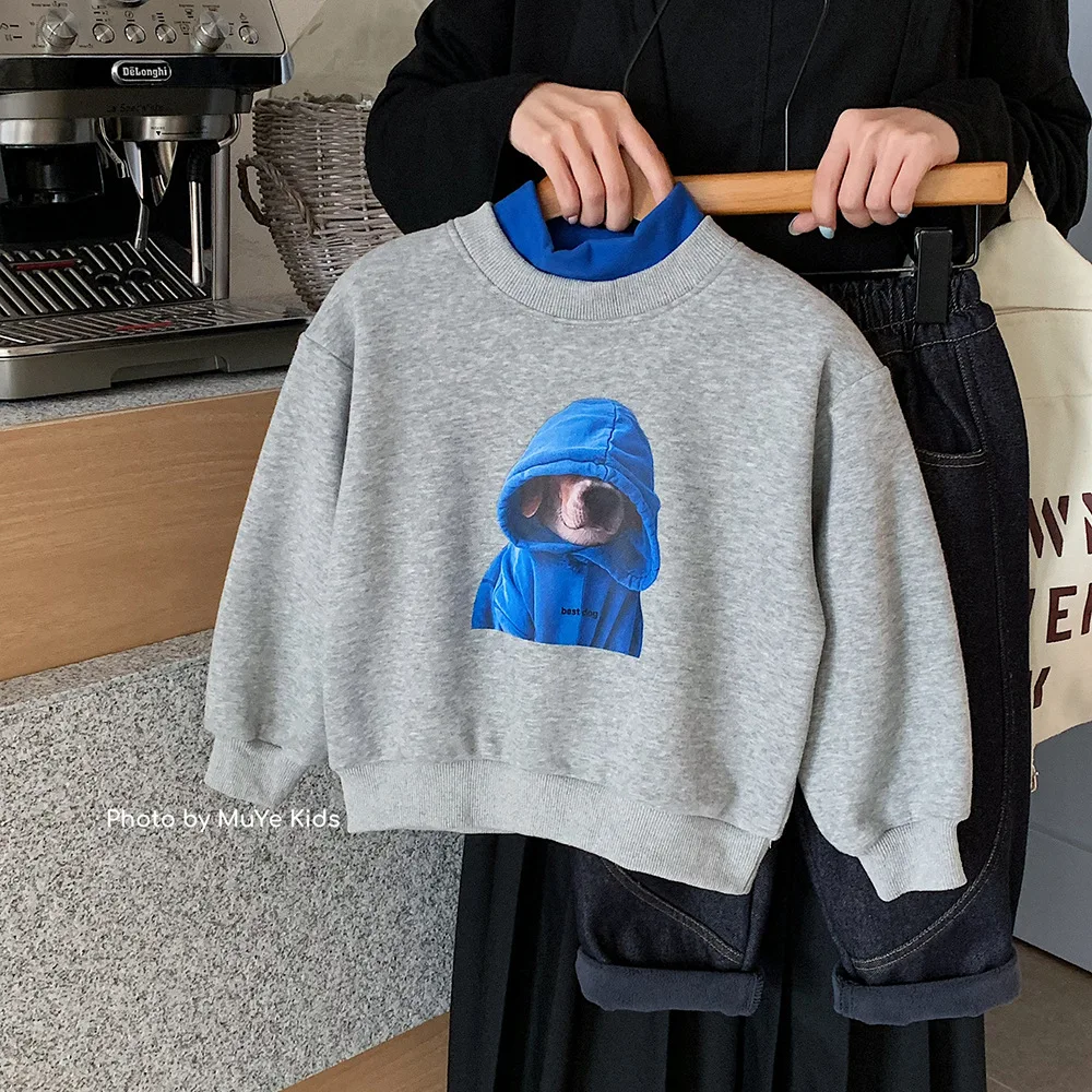 

Толстовка для маленьких мальчиков UNITIM, утепленные детские толстовки с мультяшным принтом для маленьких мальчиков, зимние универсальные повседневные пуловеры для маленьких мальчиков