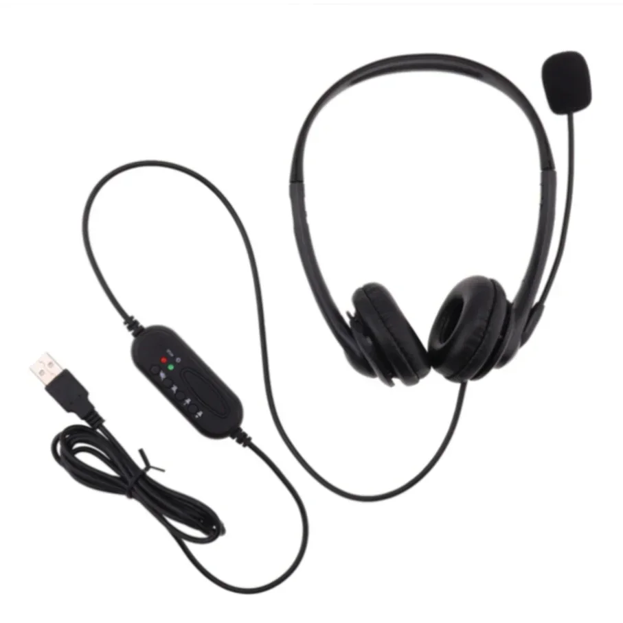 50pcs USB Noise Cancelling Wired Headset Universal Business Computer Headphones With Microphone For PC Laptop Earphones