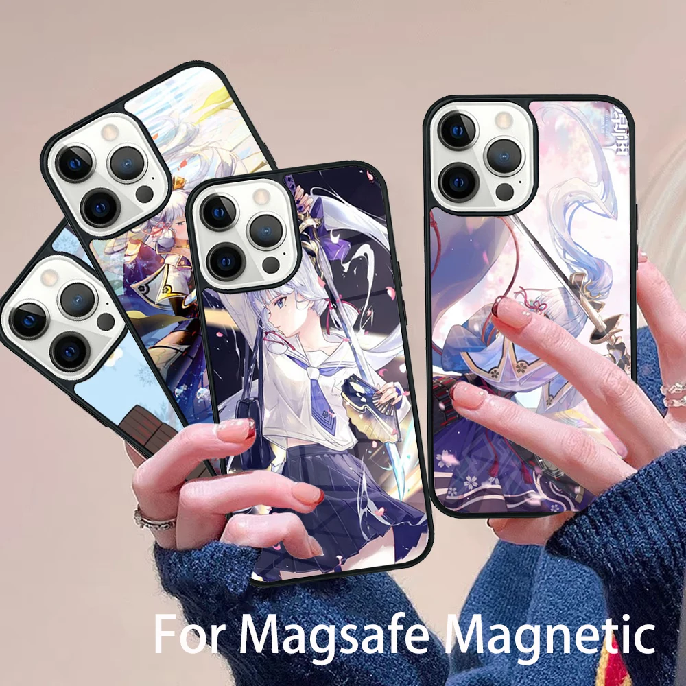 

Genshin Impact Kamisato Ayaka Phone Case Magesafe Magnetic Wireless Charge Cover For IPhone 16 11 12 13 14 15 Pro Max Plus Mini