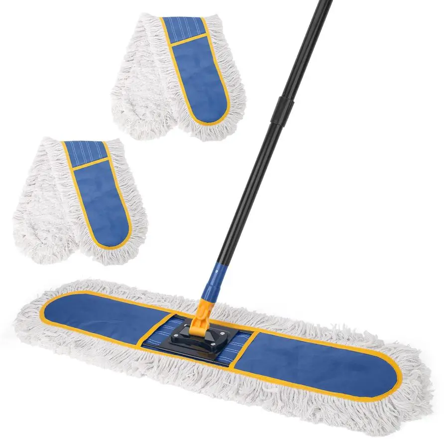 

36 Commercial Dust Mops for Floor Cleaning,Industrial Dry Wet Mop with Heavy Duty Long Handle,2 Large Cotton Washable Mop Pads,f