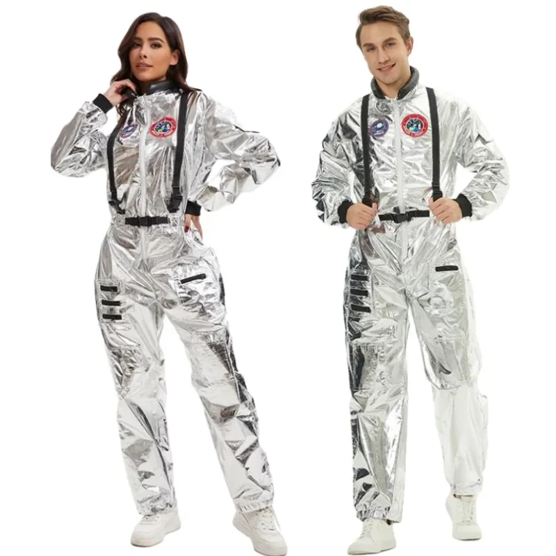 

Adult Silver Astronaut Costume Men Women Spacesuit Cosplay Spaceman Halloween Costumes Carnival Performance Uniform Outfits