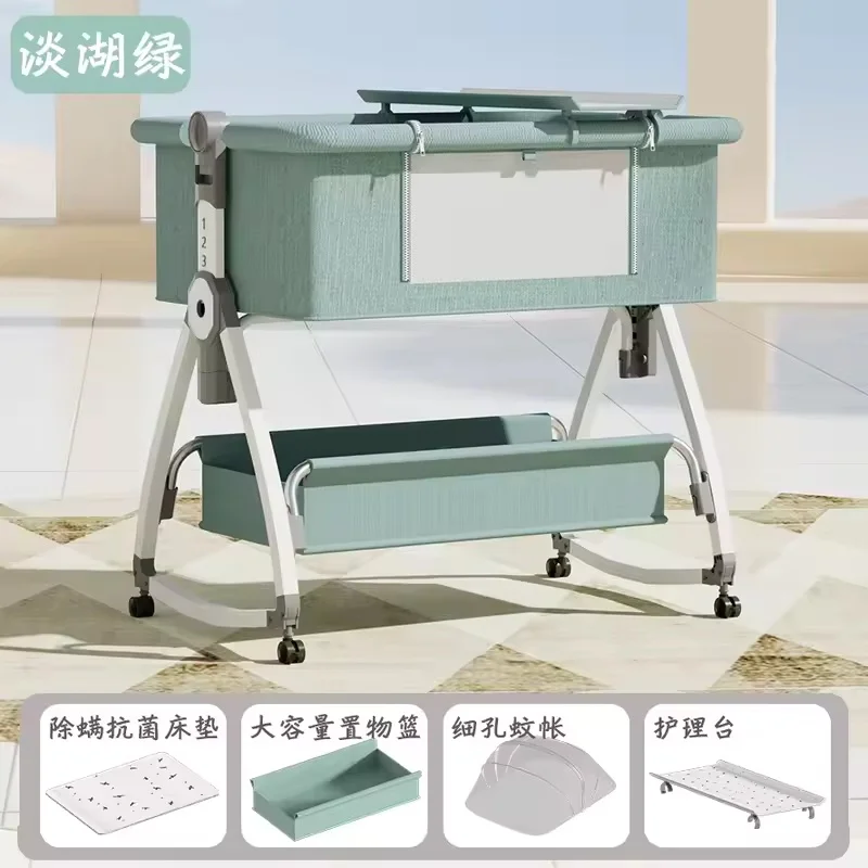 Attachable Bedside Sleeper: Height-Adjustable, Foldable, Portable, with Anti-Spill Milk Feature.