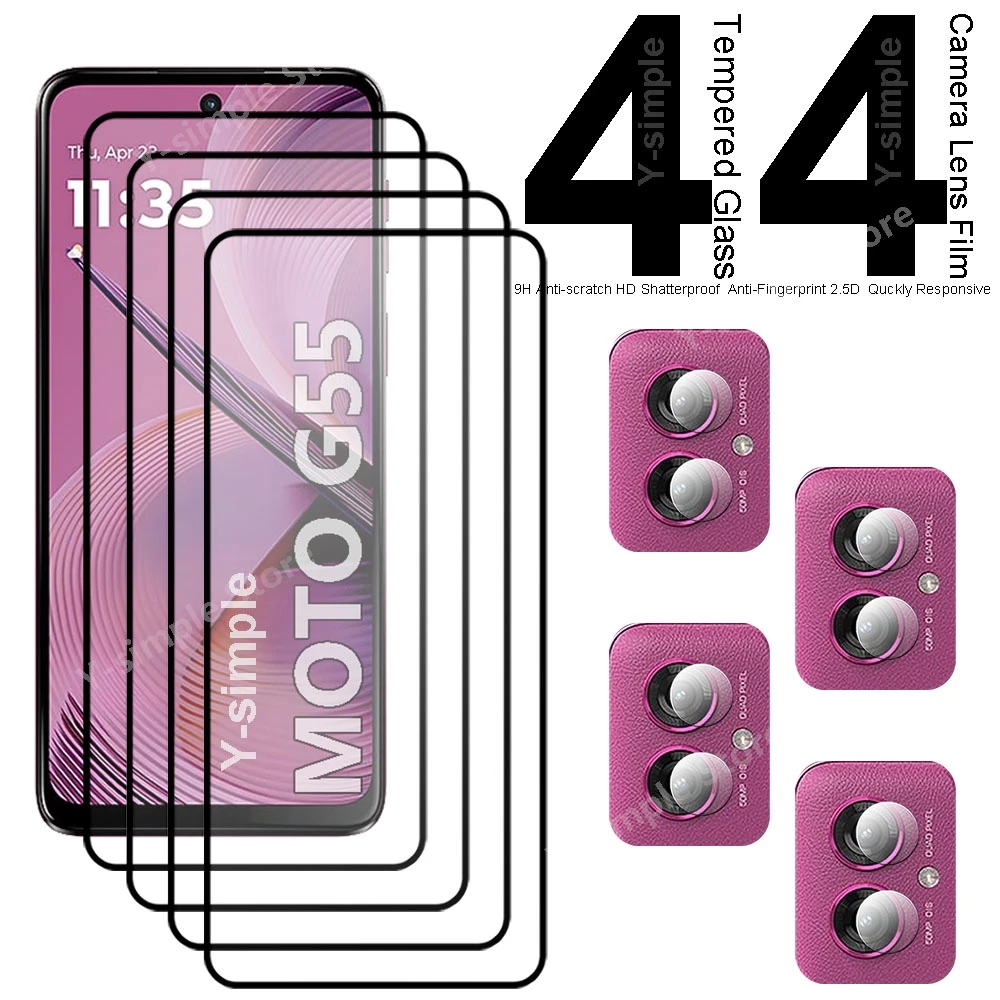 4 + 4 Telefoon Glas Voor Motorola Moto G55 Screen Protector Volledige Dekking Zachte Camera Lens Film Voor Moto G55 Gehard Glas