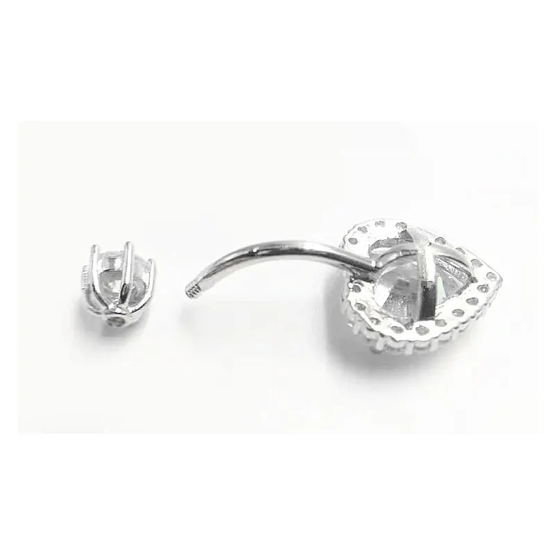 925 Silver Double Gem Heart Navel Rings Piercing Belly Body Jewelry