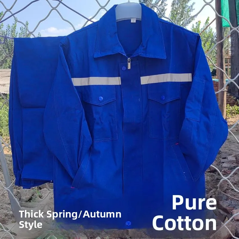 Set da Lavoro in Puro Cotone 100% a Maniche Lunghe con Strisce Riflettenti, Resistente al Calore e all'Usura per Saldatori