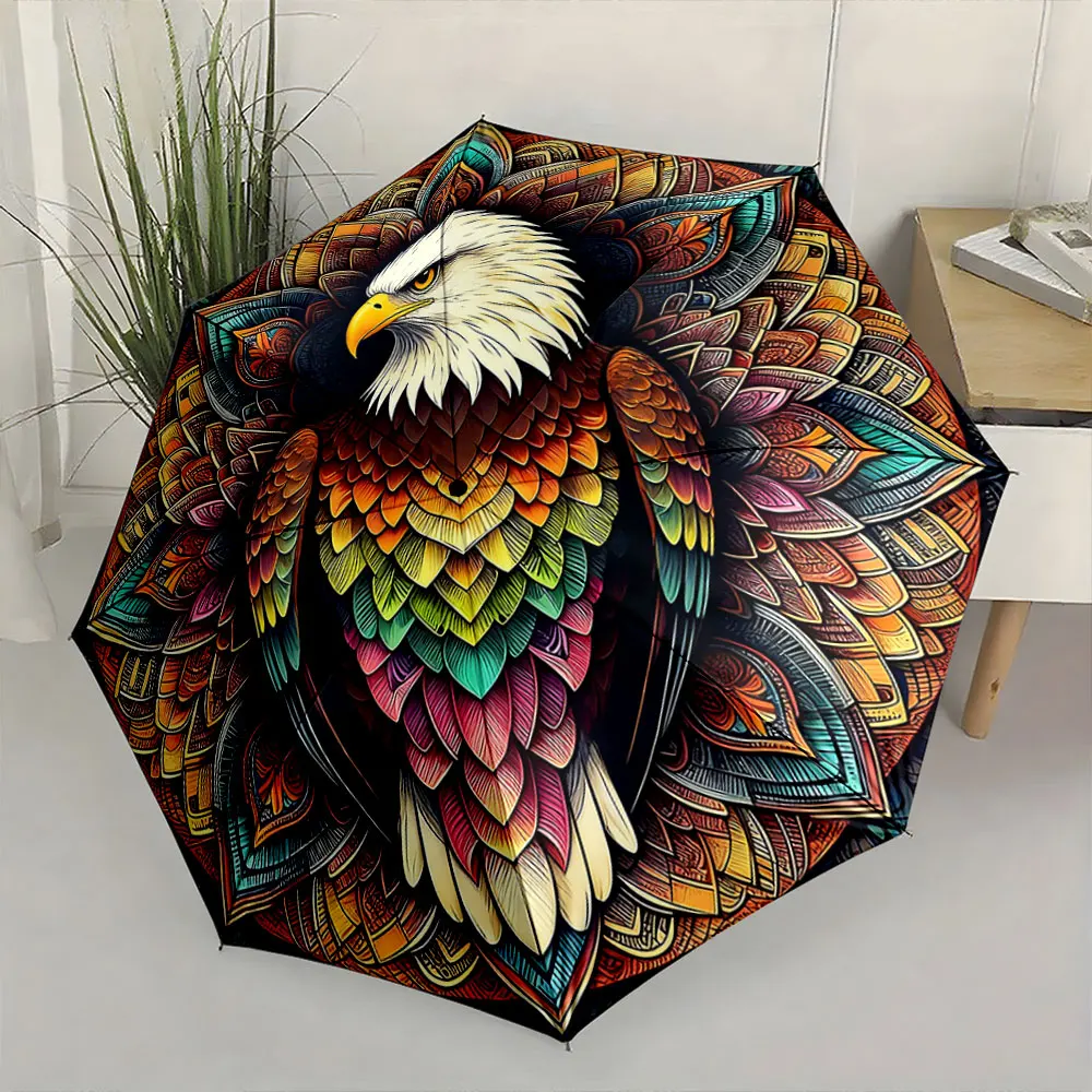 1PC Stylish Umbrella with Vivid Eagle Art Design Print 8 Iron Ribs Folding Umbrella Auto-Open Fashion Sunshade