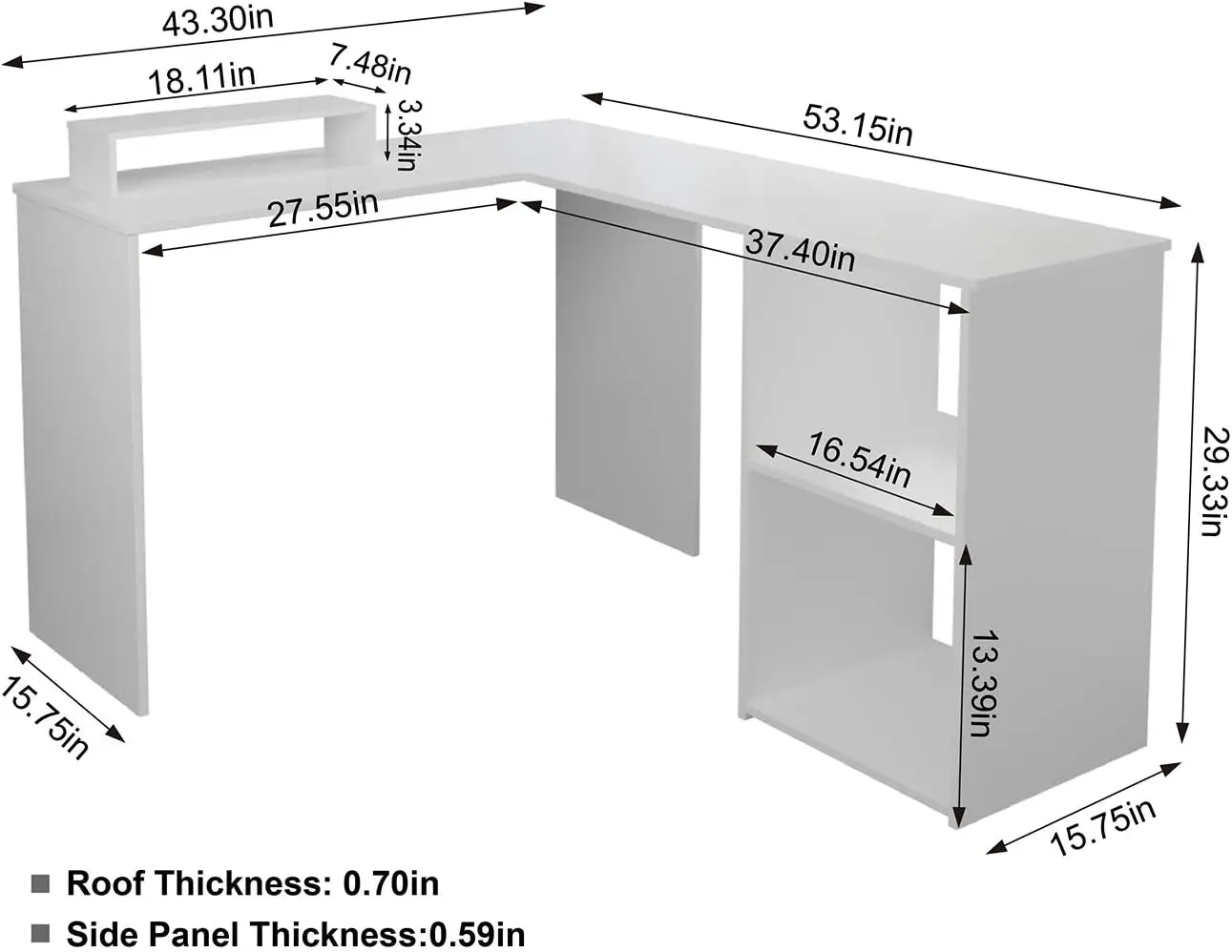 مكتب كمبيوتر على شكل حرف L مع أرفف تخزين، مكاتب زاوية خشبية، مكتب عمل، محطة عمل، مكتب ألعاب، طاولة دراسة للمكتب المنزلي #2