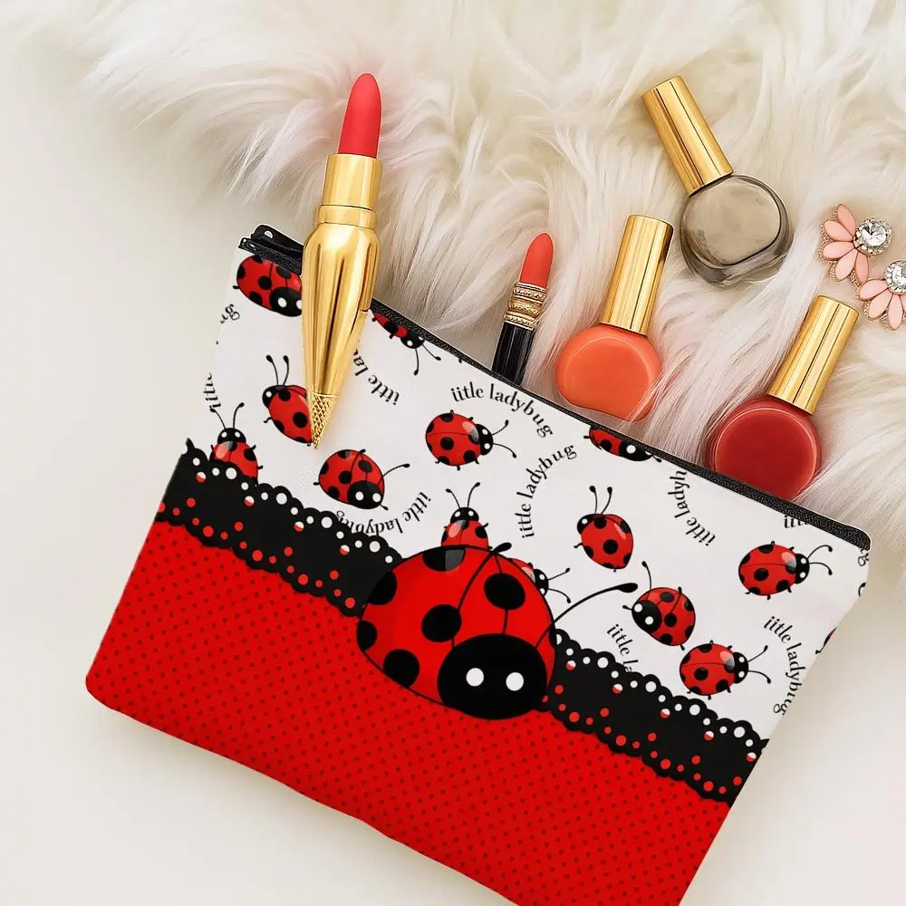 Insect Design Cosmetic Bag Ladybug Lightweight Travel Makeup Organizer, Handy Toiletry Pouch with Zipper Ideal Gift for Women
