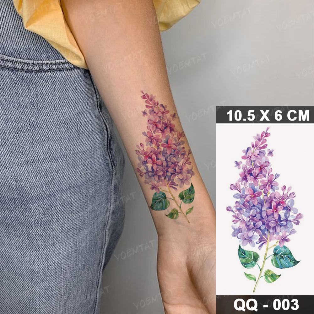 Transl Temporary Tattoo Sticker Women Girl Lotus Line Watercolor Flower Plant Peony Rose Flash Tatoo Arm Body Art Fake Tatto Men