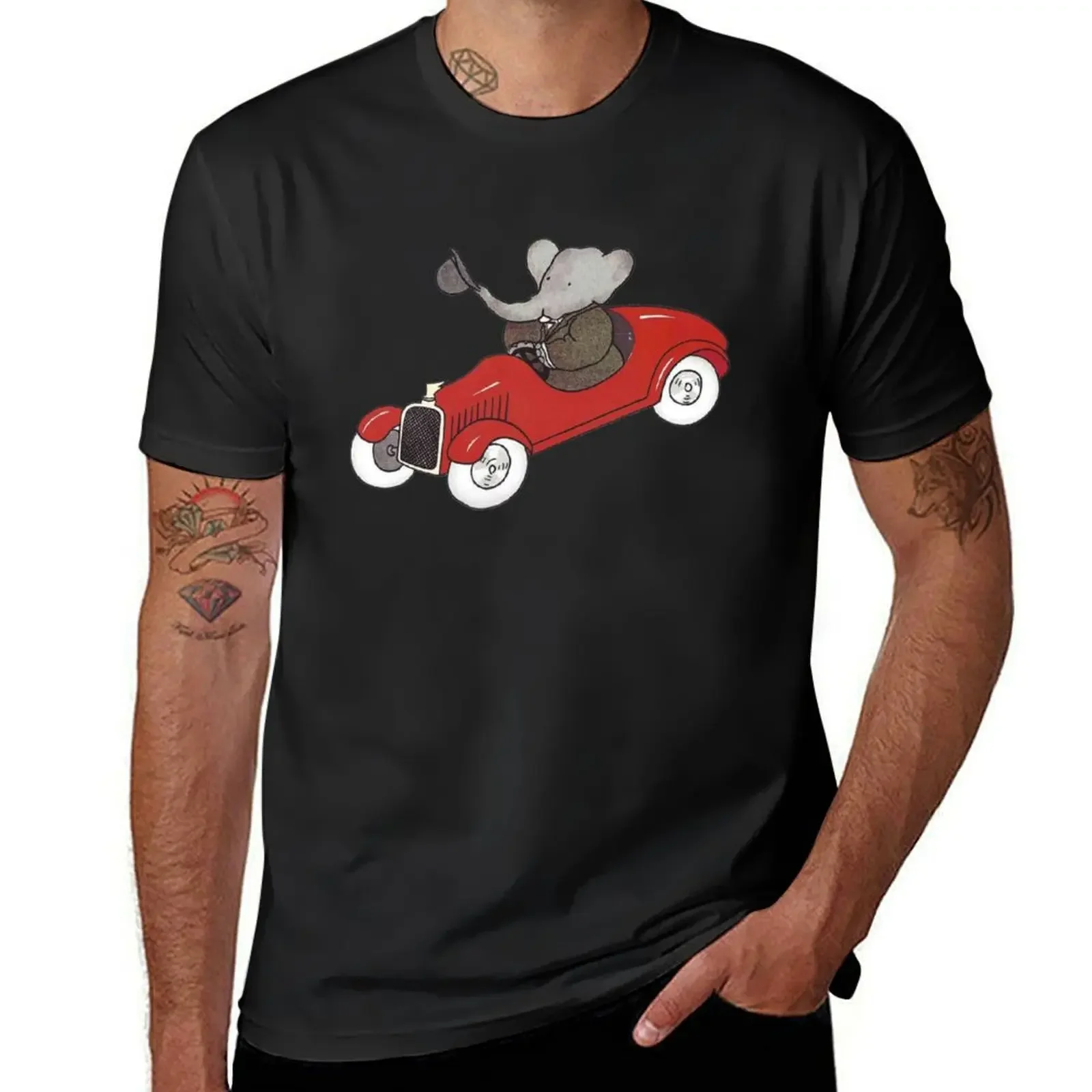 

Babar in a car T-Shirt customs design your own animal prinfor boys blacks mens graphic t-shirts hip hop