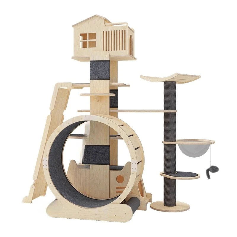Solid wood cat climbing frame, large space capsule cat tree, small cat nest villa, luxury scratching board, sky pillar jumping