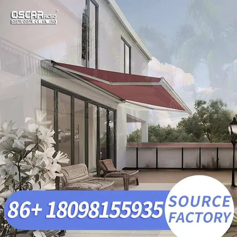 Outdoor Motorized Retractable PVC Awning with LED Light for Patio Garden Balcony  Retractable Awning