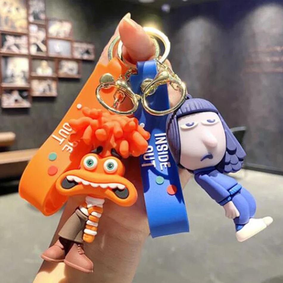 Disney Anime Inside Out 2 Keychain Mind Wars Sad Emotions Kawaii Action Figure Model Toy Doll Men's Car Key Pendant Accessories