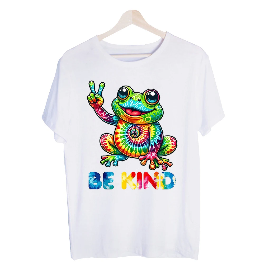 Men's Frog Peace Sign Graphic Tee, Hippie Style Short Sleeve T-Shirt for Summer Casual Wear
