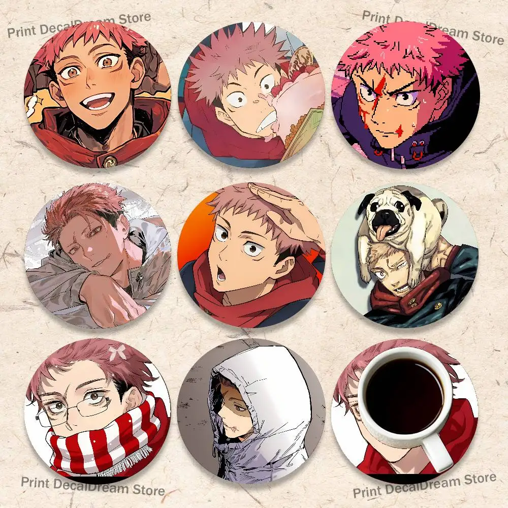 

Anime Y-Yuji Itadori Round Coaster Non-slip table mat Insulated Coasters Kitchen Dining Room Tabletop Decor