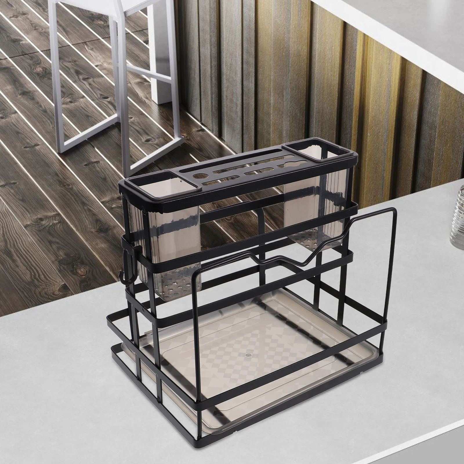 

Black Carbon Steel Kitchen Storage Rack Sink Organizer Knife Holder Sponge Holder Cutting Board Chopsticks Countertop