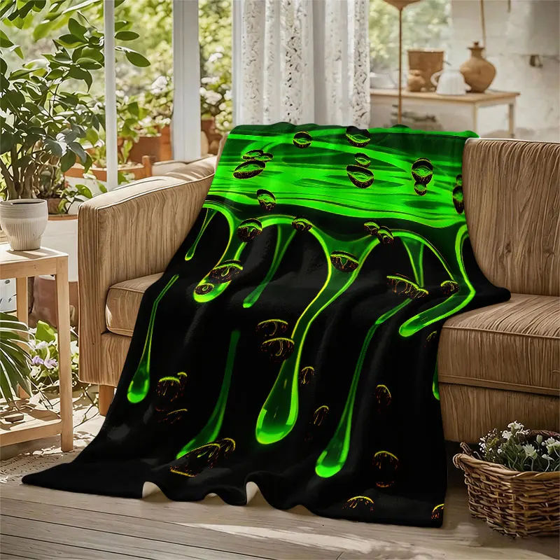 Neon Green Drip Flannel Blanket Warm Soft Halloween Christmas Decorative Couch Warm Cozy All-Season Gift
