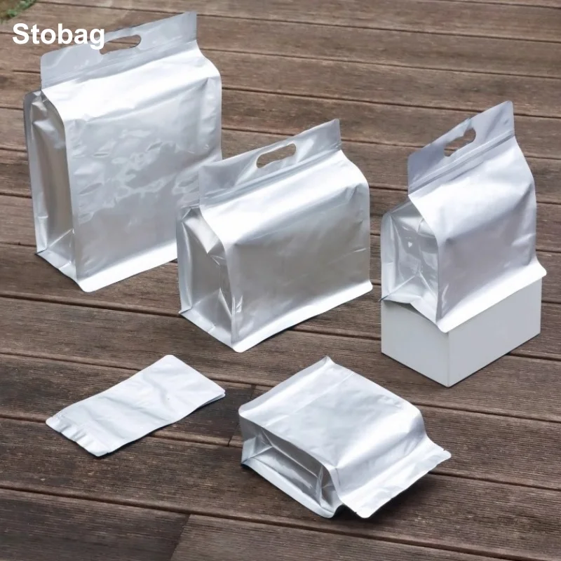 

StoBag 20pcs Aluminum Foil Food Packaging Zipper Bag with Handle Sealing for Tea Coffee Powder Nuts Storage Reusable Pouches
