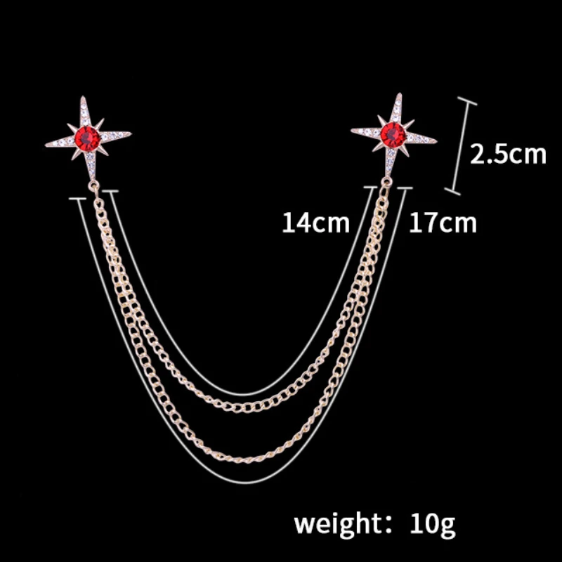 Koreanische Mode Quaste Kette Stern Brosche Strass Kristall Revers Pin Abzeichen männer Hemd Kragen Pins Luxulry Schmuck Broschen Geschenk – Detail 1