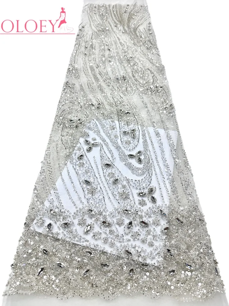 OLOEY Super Top Lace Fabric for Paty Dress Luxury Embroidery Beads Net Lace with Sequins Wedding Party Dress
