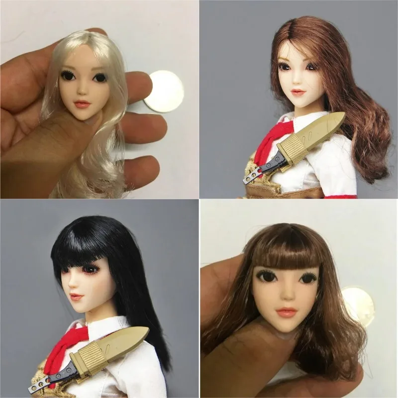 

1/6 Scale Female Head Sculpt with Movable Eyes Blonde Long Black Hair Model for 12 Inch Soldier Toy Figures Pale PH S07 OB