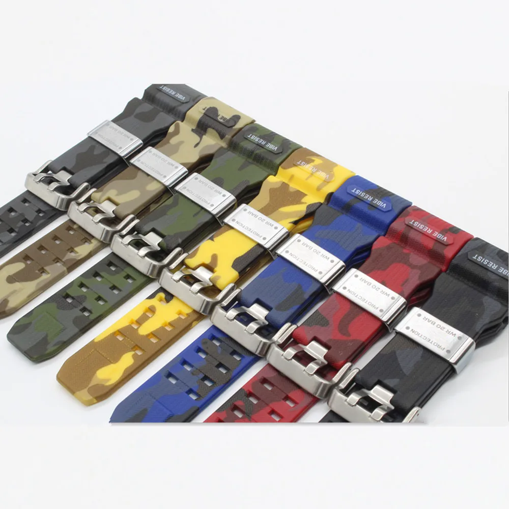 Camouflage Strap for gwg1000-gb GWG-1000GB Soft TPU Watch Metal ring Band Men Sport Watchband Straps Bands Clasps Bracelet Belt