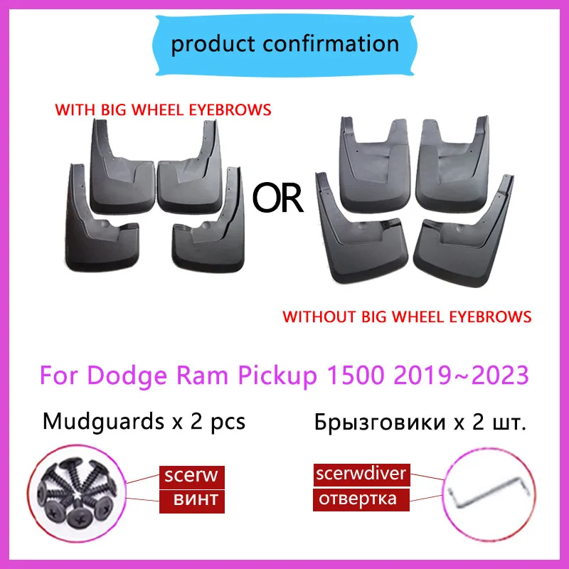 Paralama dianteiro e traseiro para captador Dodge Ram, Auto Fender Wheel, Acessórios do carro, Splash Guard, 1500 DT 2019 ~ 2023 2020 2021