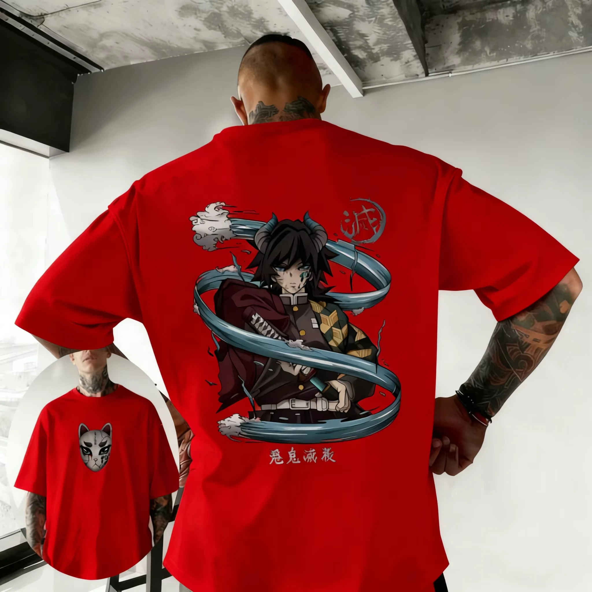 2026 Neujahrs-Sonderangebot: Sommerliches, übergroßes Devil Killer Giyu Anime Herren-T-Shirt im Harajuku-Stil – Y2K Mode Freizeit