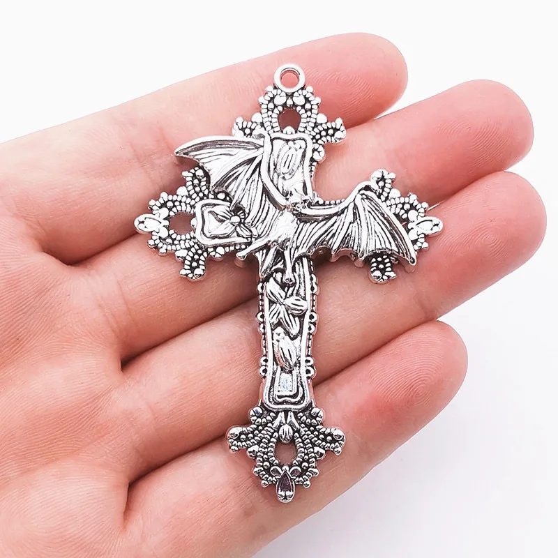 3 szt. Krzyż ze stopu Charms kolor srebrny wisiorek nietoperz religia wiara Fit DIY ręcznie robiona biżuteria naszyjnik dokonywanie znalezienia dostaw