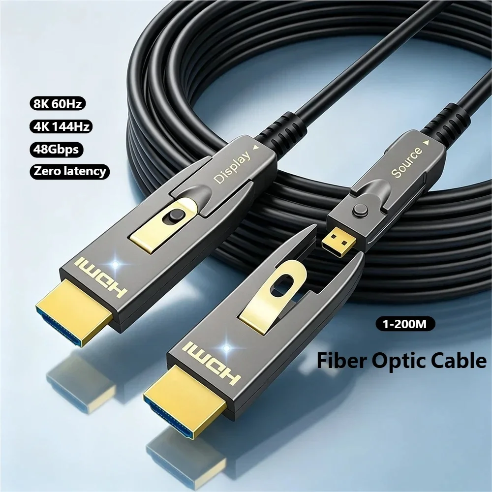Detachable Fiber Optic HDMI 2.1 8K 60Hz 4K 144Hz 48Gbps Optical HDMI Cable For Pipe Routing Pre-Burial TV Projector Home Theater