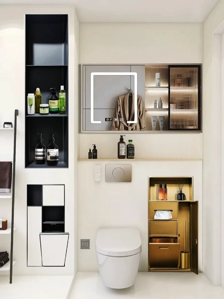 Bathroom wall storage rack embedded finished cabinet very narrow side niche