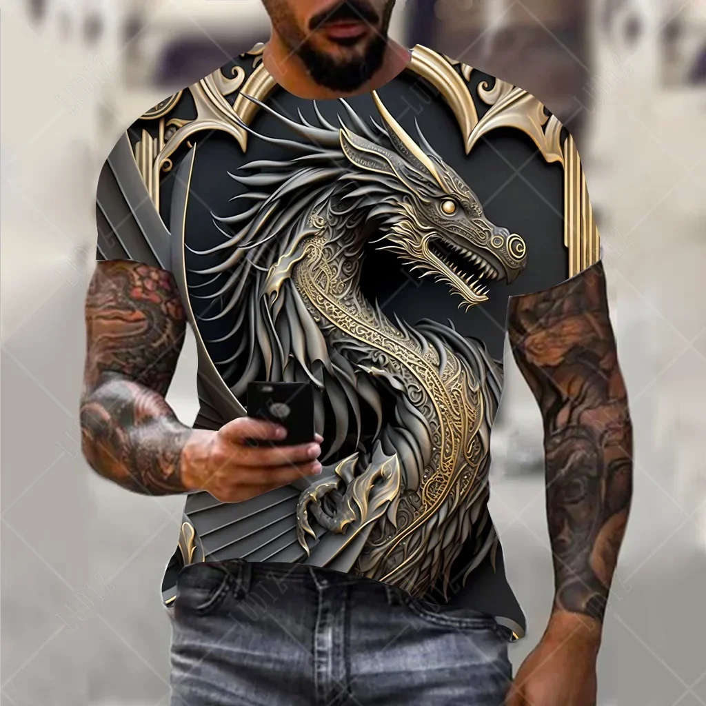 New Men Dragon T-shirt New Trend Fashion 3d Printed T-shirt Animal Print Short Sleeve Oversized Street T-shirt Summer Casual Men