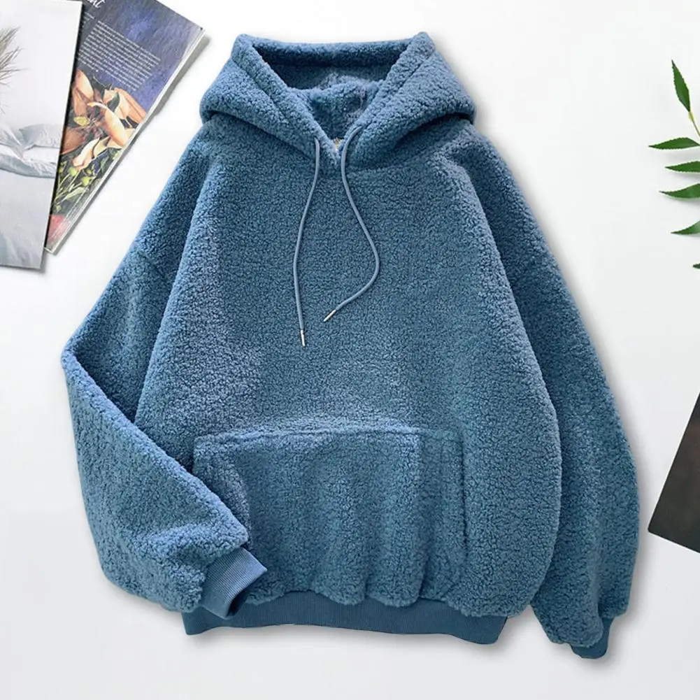 Women's Winter Hoodie With Elastic Cuffs Thick Wool Hooded Long Sleeve Pocket Commuter Hoodie Top