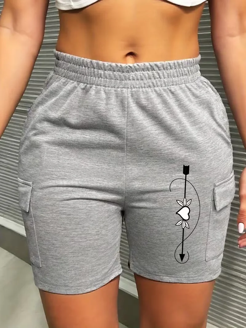 

Женские серые повседневные шорты с эластичной резинкой на талии, свободного кроя, с принтом, для повседневной носки