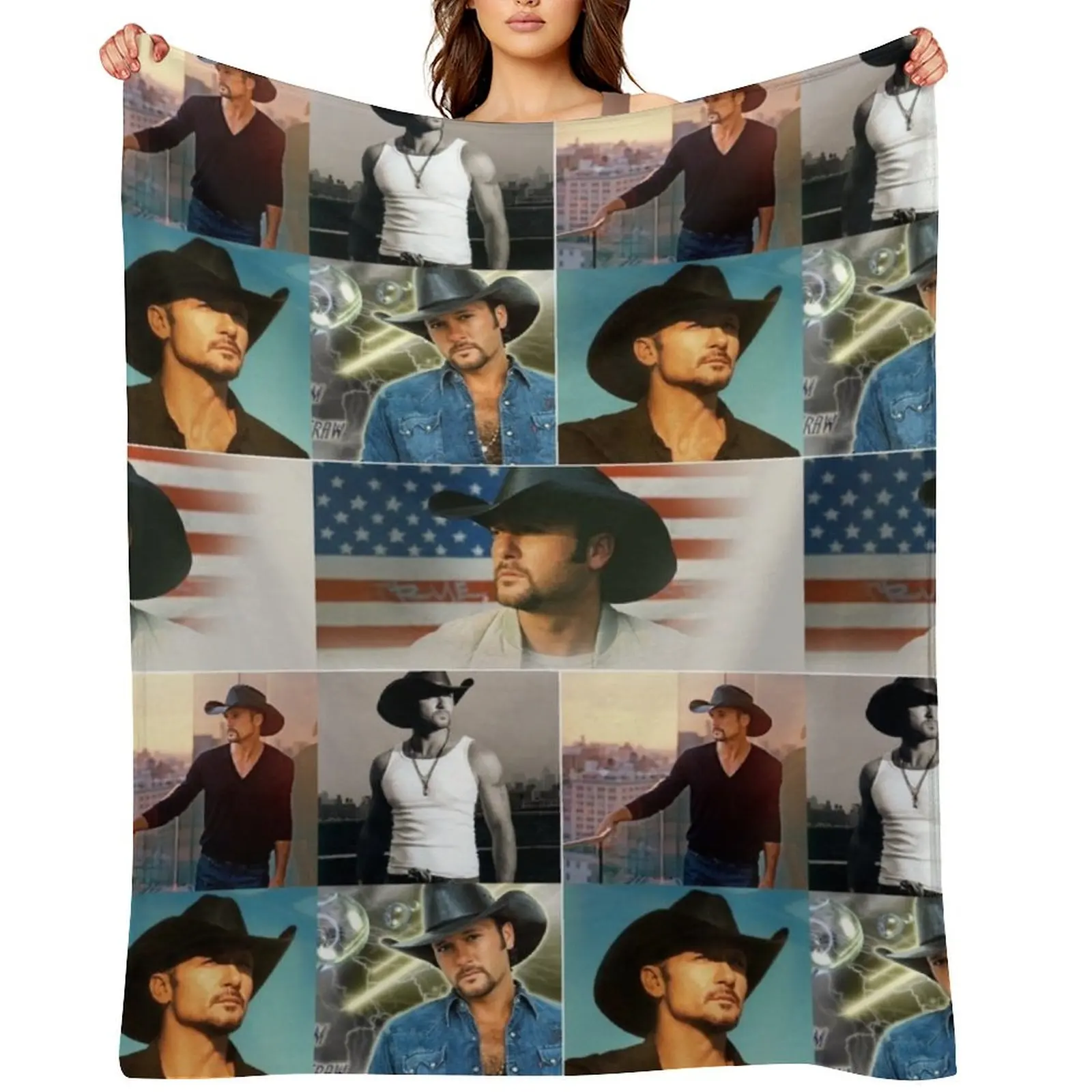 

Tim McGraw American Country Music Singer Photo Collage - 1 Throw Blanket warm for winter Thin Large Blankets