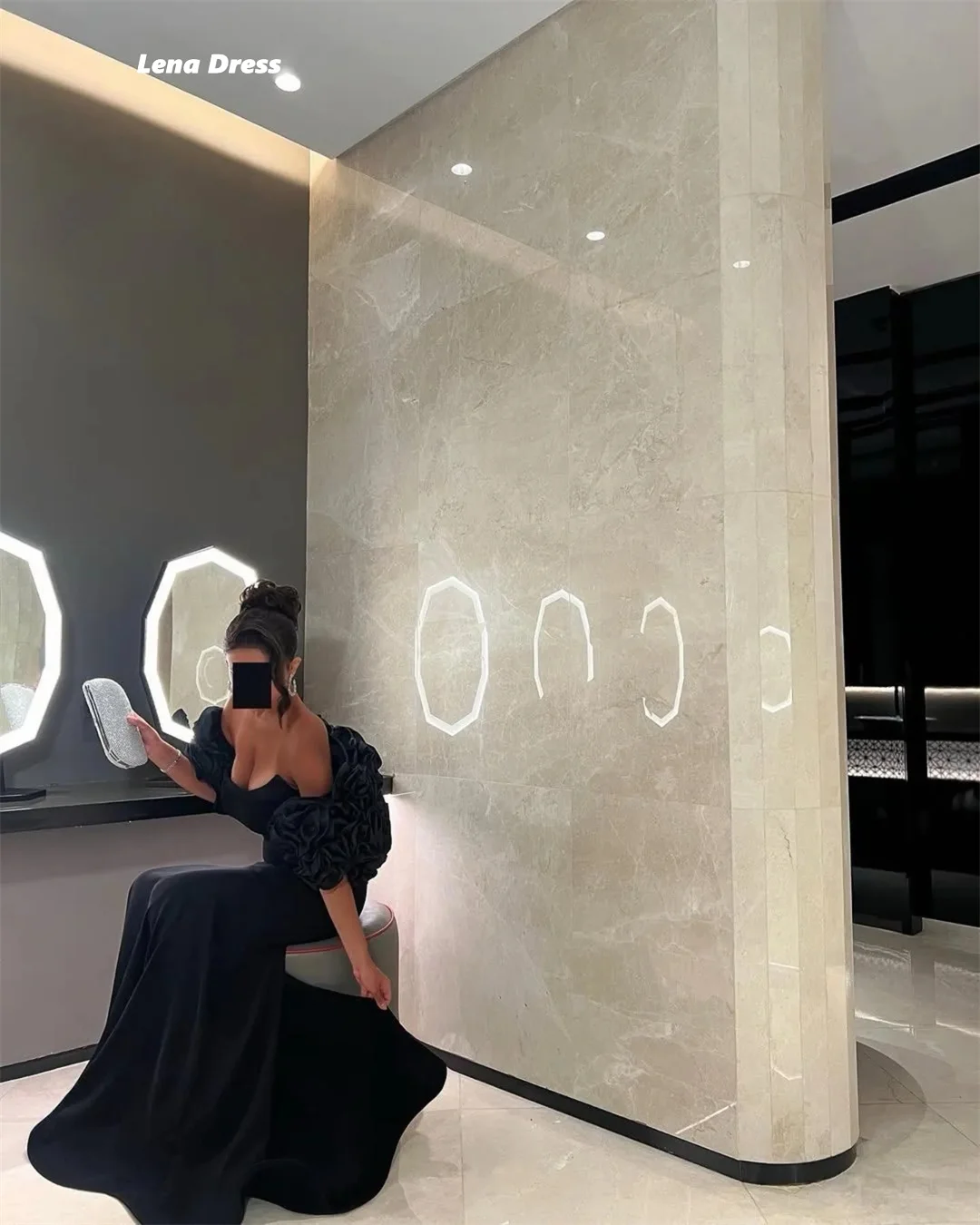 Lena-vestidos de noche de flores para mujer, vestidos largos elegantes para ocasiones especiales, vestido de fiesta personalizado negro, bata de cola de pez