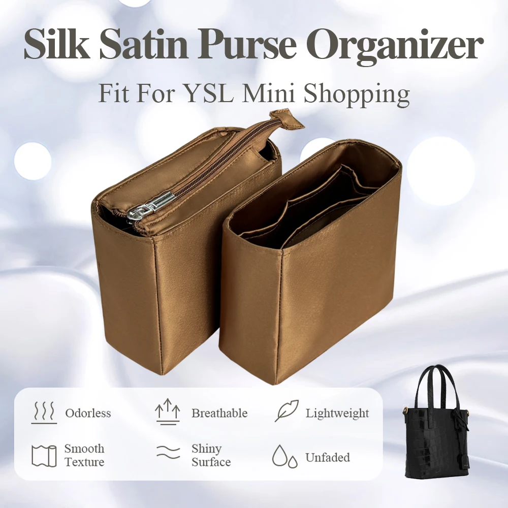 

Silk Satin Purse Organizer Insert Fit for YSL Mini Shopping Tote Bag Cosmetics Inner Liner Bag Inside Storage Bag In Bag Insert