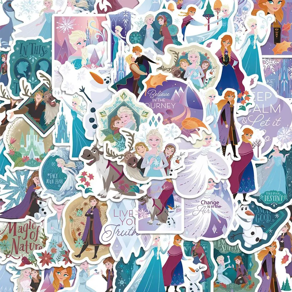 50pcs Cute Disney Anime Frozen Elsa Anna Stickers Kawaii Princess Graffiti Sticker Notebook Guitar Phone Cartoon Decals Toy Gift