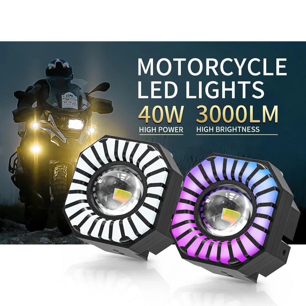 

2pcs LED Motorcycle Headlight Spotlight LED Mini Projector Lens Headlamp Dual Color Halo Angel Devil Eye Auxiliary Car Light 12V